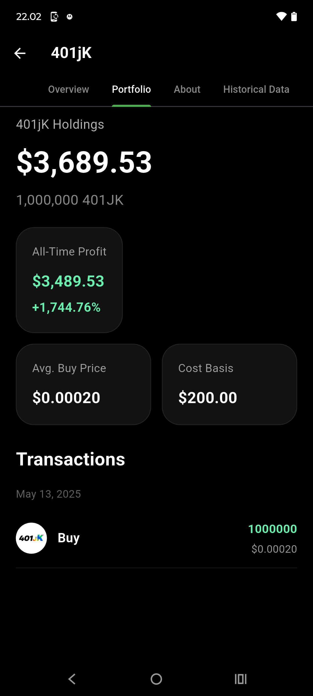 Transaction screen